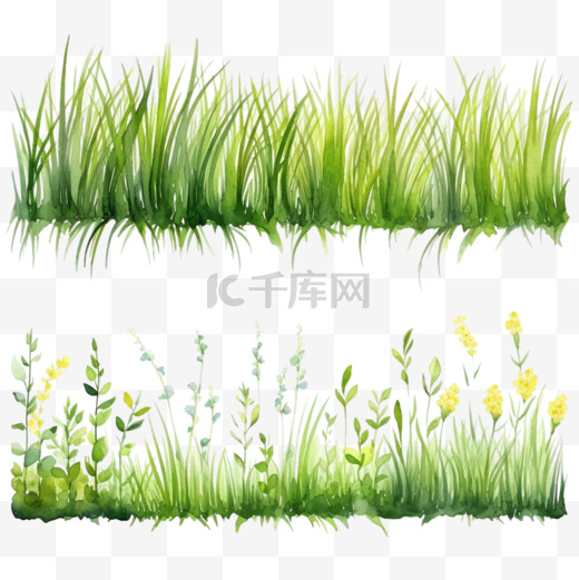 一组用水彩画绘制的草地边框图片