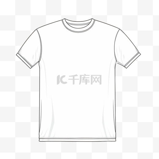 空白T恤轮廓草图。服装T恤cad设计。孤立的技术时尚插图。样机模板。前后向量。图片