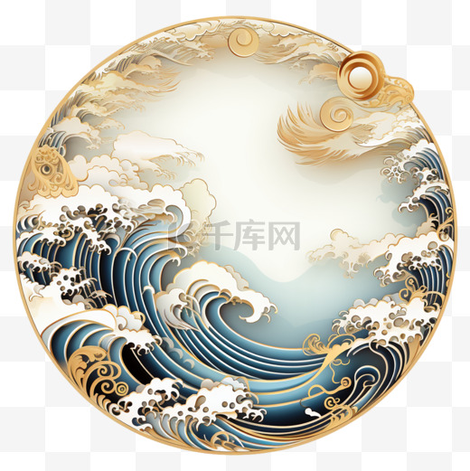 中国风龙纹海水插画装饰元素图片
