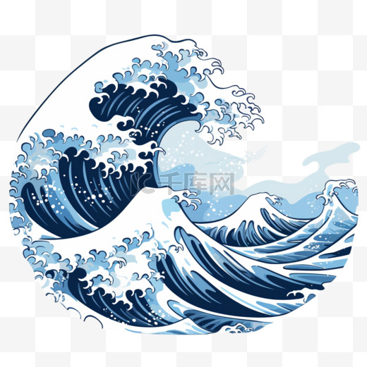日本风格的波浪。海浪、海浪拍打、风暴浪。矢量插图图片
