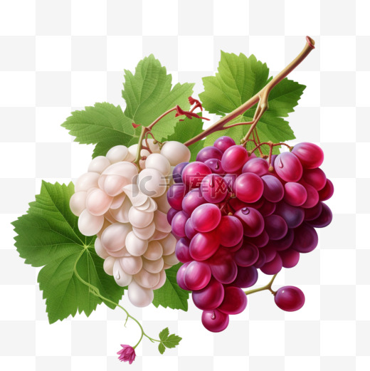 葡萄与红玫瑰和白葡萄分离的逼真构图图片