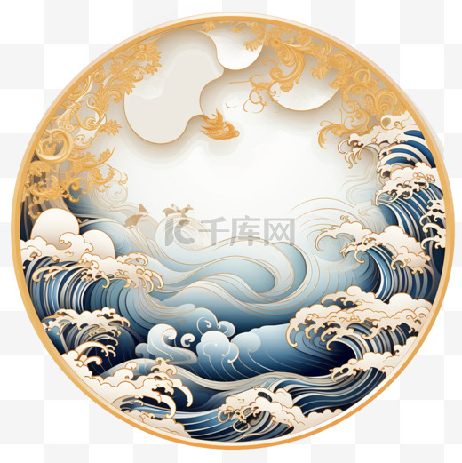 中国风龙纹海水插画免抠元素图片