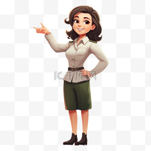身穿政府制服的可爱女教师欢迎姿势卡通艺术插图图片