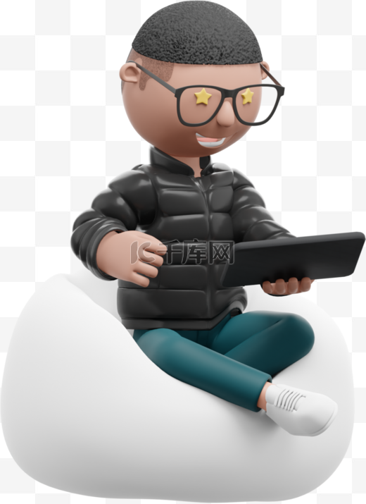 3D男性玩平板手机帅气姿势下懒人沙发图片