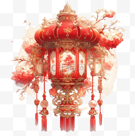 花灯灯笼漂亮中国风AI元素立体免扣图案图片