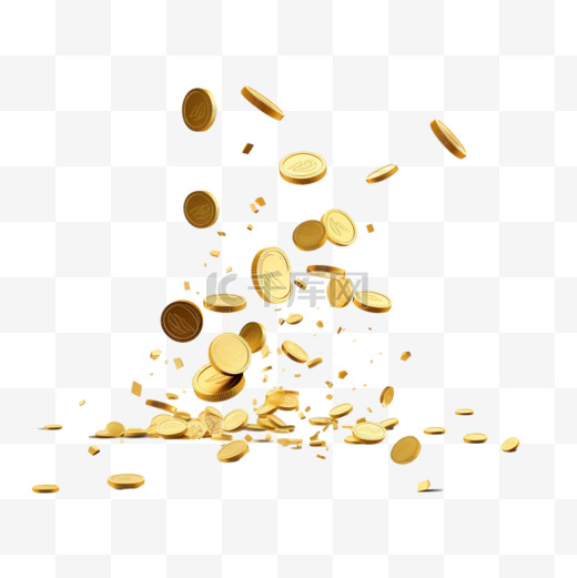 落下的硬币，落下的钱，飞扬的金币，金色的雨。图片
