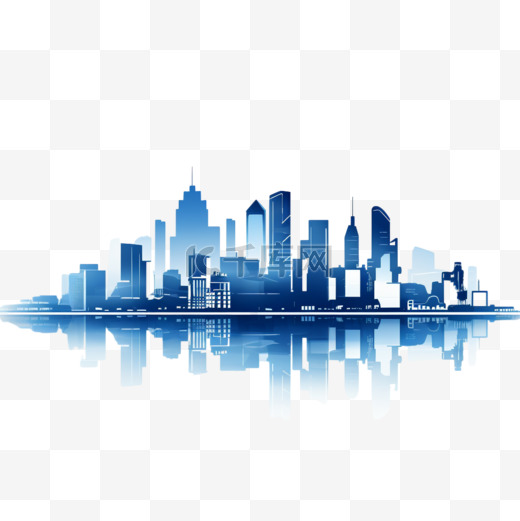 城市天际线蓝色城市剪影图片