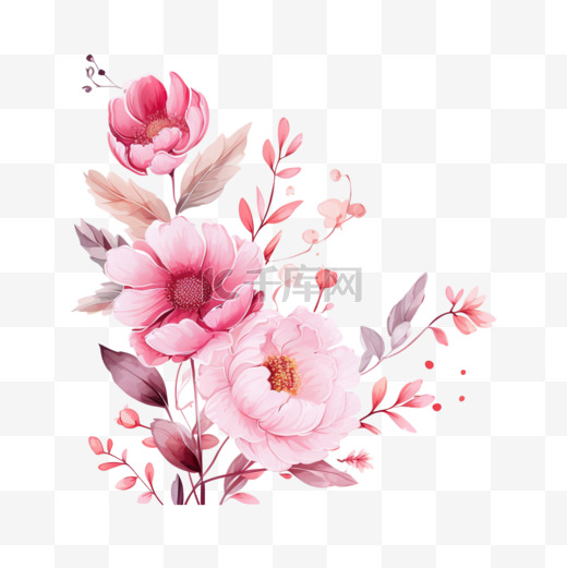 水彩粉色花朵花卉装饰图案手绘图片
