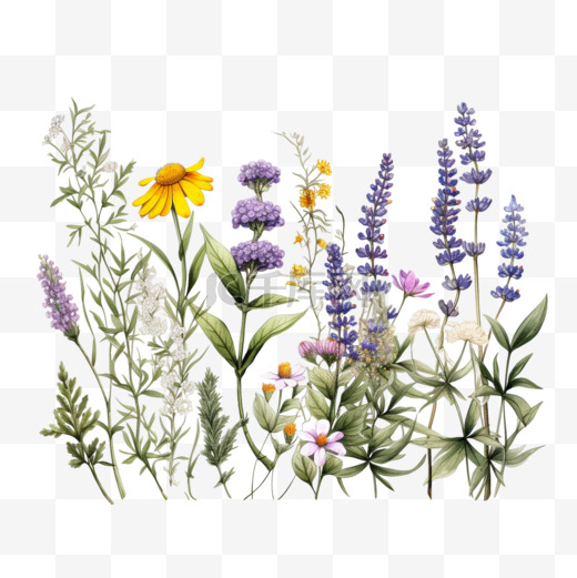 写实的手绘草药和野花图片