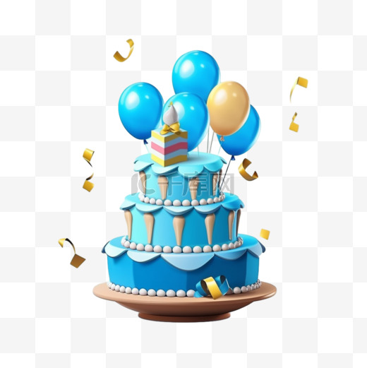 食物蓝色气球卡通蛋糕免扣元素装饰素材图片