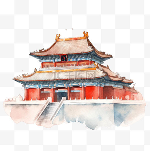 油画国庆节故宫建筑元素图片
