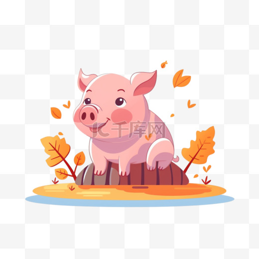 可爱的猪坐卡通矢量图标插图动物自然图标概念隔离高级公寓图片