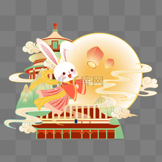 国潮风中秋节国庆兔子装饰图片