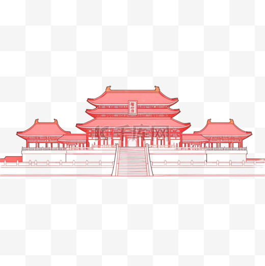 手绘故宫建筑工笔画元素图片
