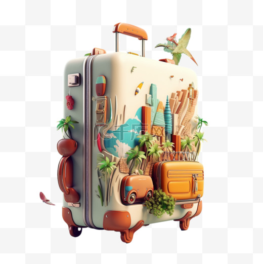 行李箱合成创意旅游免扣元素装饰素材图片