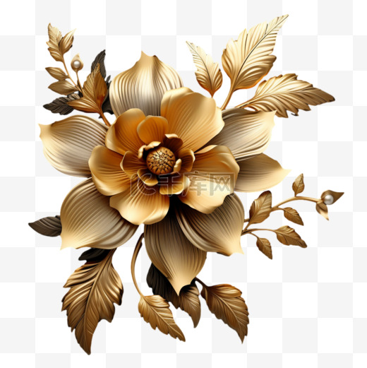 黑金黄金花朵免扣元素装饰素材图片