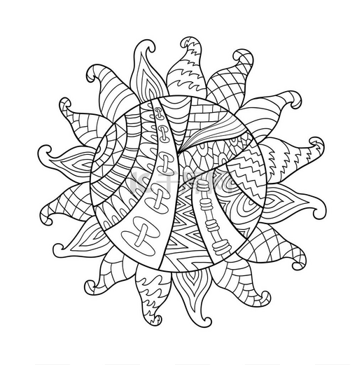 Zentangle 太阳矢量符号。太阳部落涂鸦装饰.图片