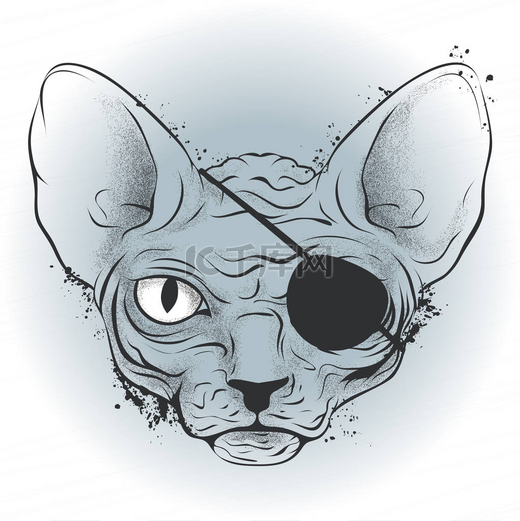 墨迹绘图秃猫海盗的眼罩图片