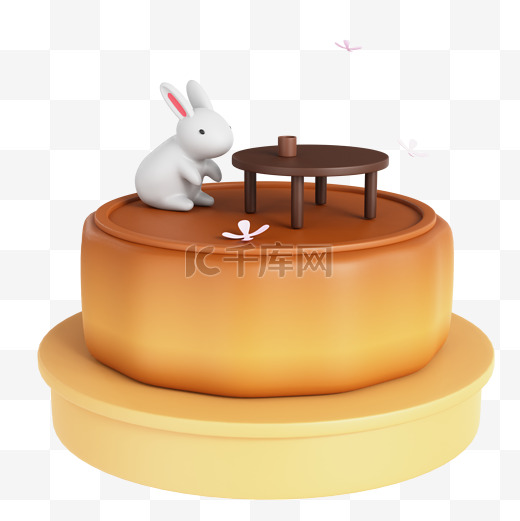 3D中秋兔子月饼场景图片