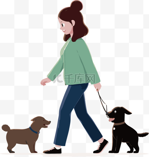 遛宠物狗的人扁平插画图片
