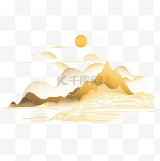 山水元素手绘金色线条简约图片