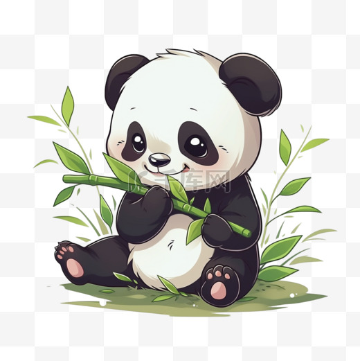 可爱熊猫手绘吃柱子免抠元素图片