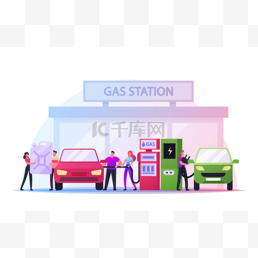 加油站的加油车。人抽油、汽油、机油和充电器汽车.车辆加油服务图片