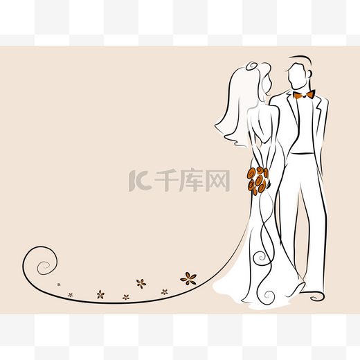 新娘和新郎，背景，婚礼请柬，向量的剪影图片