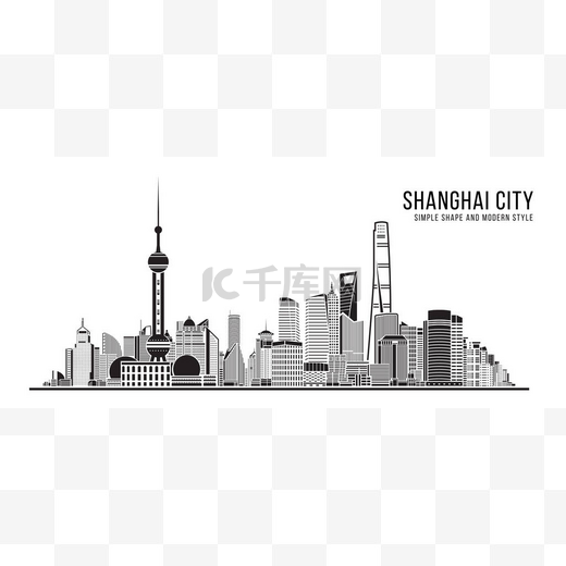 Cityscape Building Abstract Simple shape and modern style art Vector design - Shanghai city图片