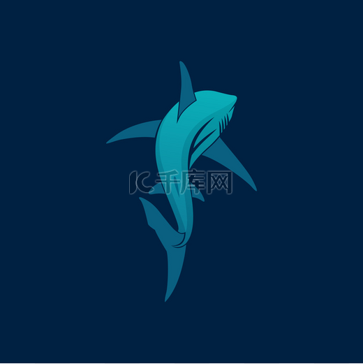 鲨鱼很远的地方航行在深蓝色背景矢量 logo 标志 图片