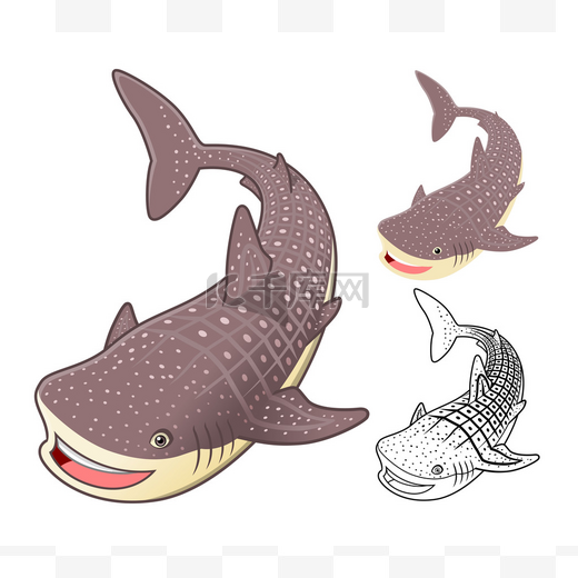 High Quality Whale Shark Cartoon Character Include Flat Design and Line Art Version图片