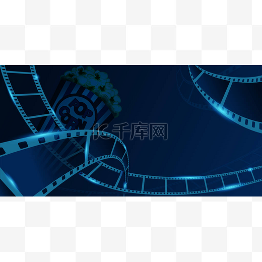 影片带框架与流行玉米盒查出在蓝色背景。特写镜头视图设计布局电影节横幅。模板影院, 为您的文本提供空间。矢量3d 等距样式。Epps 10.图片