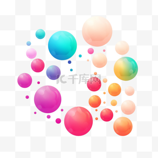 生动的渐变球体。极简主义的多彩圆圈，抽象的80年代鲜艳的色彩和现代渐变的球体孤立集图片