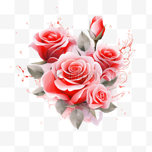 美丽的玫瑰花背景和模糊的数码彩绘插图，用于爱情婚礼情人节或安排邀请设计贺卡。图片
