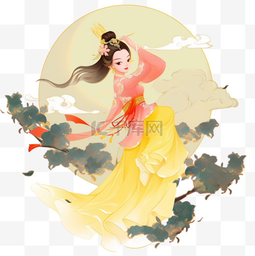 中秋节嫦娥手绘奔月卡通元素图片