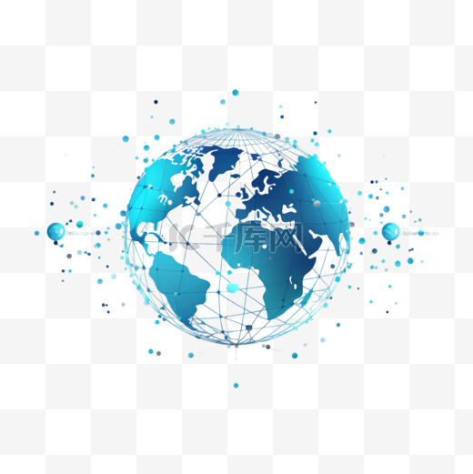 全球网络世界的概念。技术地球与大陆地图和连接线，点和点。数字数据星球设计采用简单的扁平风格，单色。图片