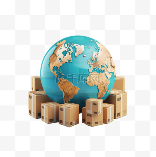 象征全球贸易的3D地球图形插图。图片