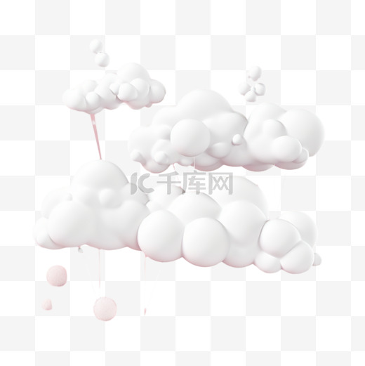 白色的3D真实感云层孤立地设置在粉色的粉色背景上。在天空中渲染柔软的圆形卡通蓬松的云朵图标。三维几何形状矢量插图图片