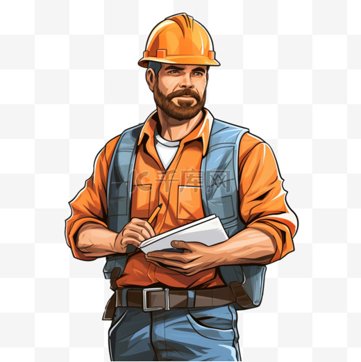 工程师或建筑工人工头人物手绘卡通插图图片