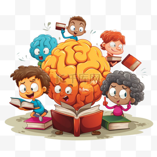 有创意的卡通大脑人物集锦学习和阅读书籍图片