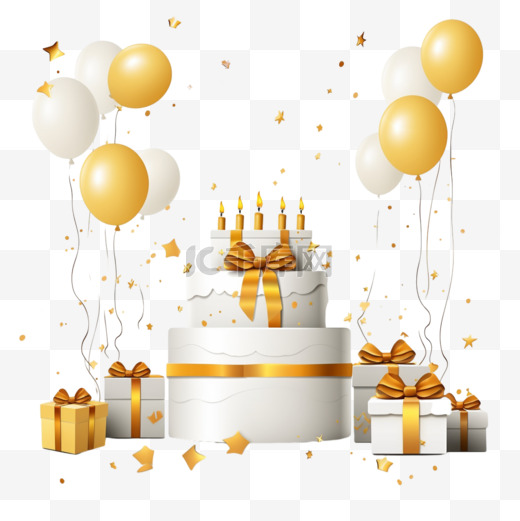 生日快乐矢量背景设计。祝你生日快乐，用金色气球问候短信。图片