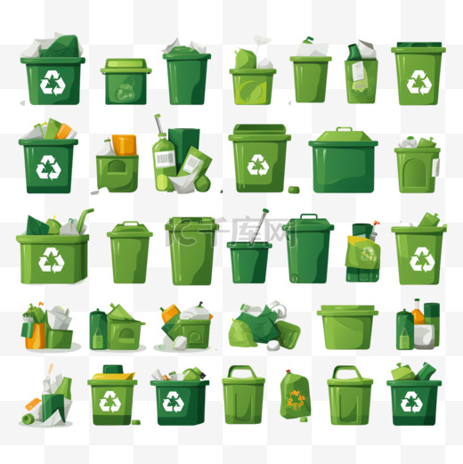 一套包装产品设计标志绿色回收再利用标志白色背景隔离图片