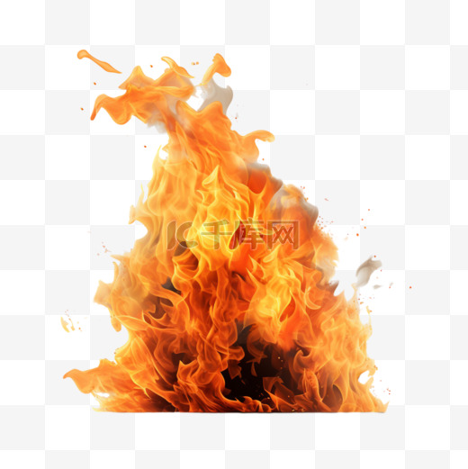 在透明的背景上隔离出火花和烟雾的火焰。来自篝火、点火或铁匠炉子的飞舞的火花和燃烧的粒子的热火焰的矢量真实感插图图片