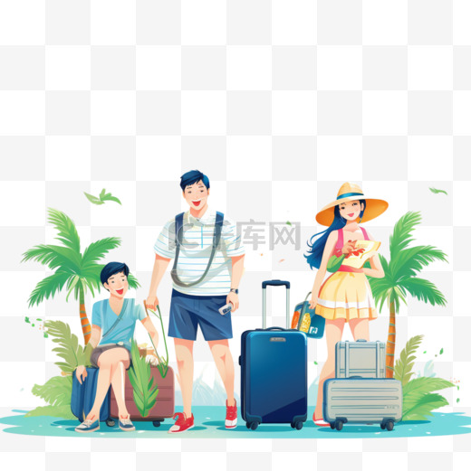 暑假网页横幅插图。韩语翻译为让我们去暑期旅行图片