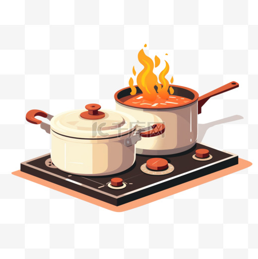 燃气灶上的火锅、平底锅和平底锅图片