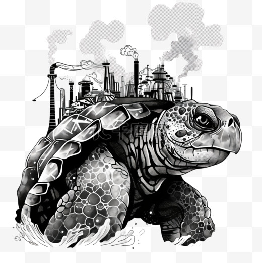 核污染卡通手绘变异的鳄龟元素图片