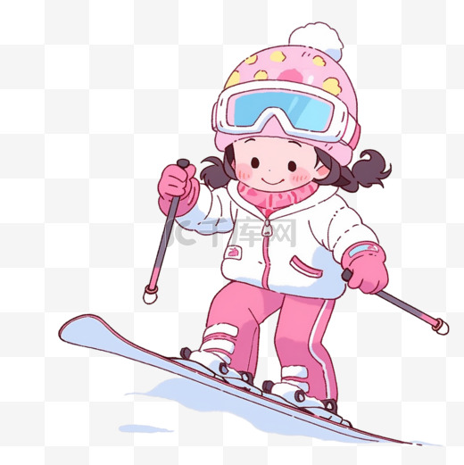 冬天元素滑雪的女孩卡通手绘图片