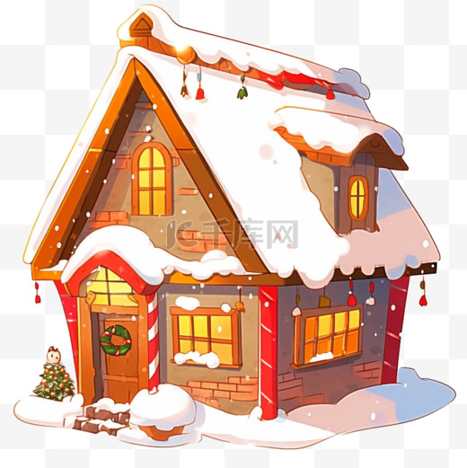 圣诞冬天雪屋卡通手绘元素图片