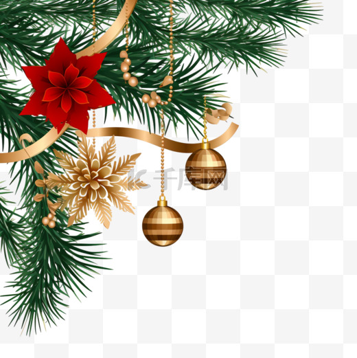 圣诞节松针叶彩球圣诞装饰元素图片
