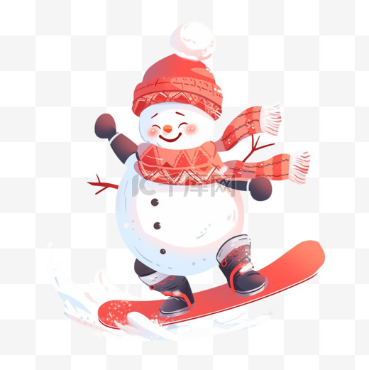 雪人滑雪冬天卡通手绘元素图片